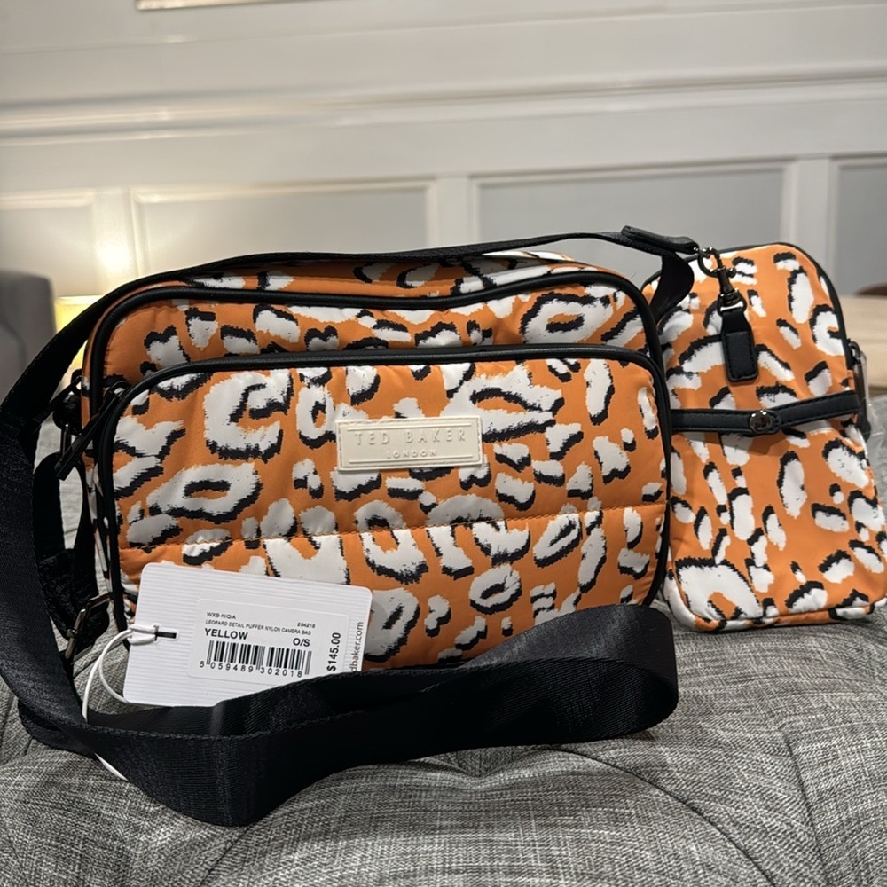 Ted Baker Bag Leopard Detail Nylon Puffer Camera Bag  Cellphone Holder Crossbody - Picture 3 of 17